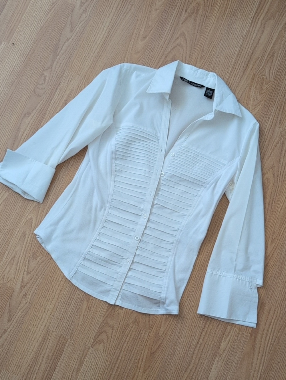 Women's White Pleated Front Button-Down Shirt by Zac & Rachel